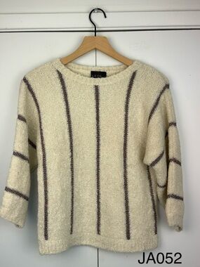 Leo & Sage Cream Metallic Stripe Alpaca Wool Sweater S